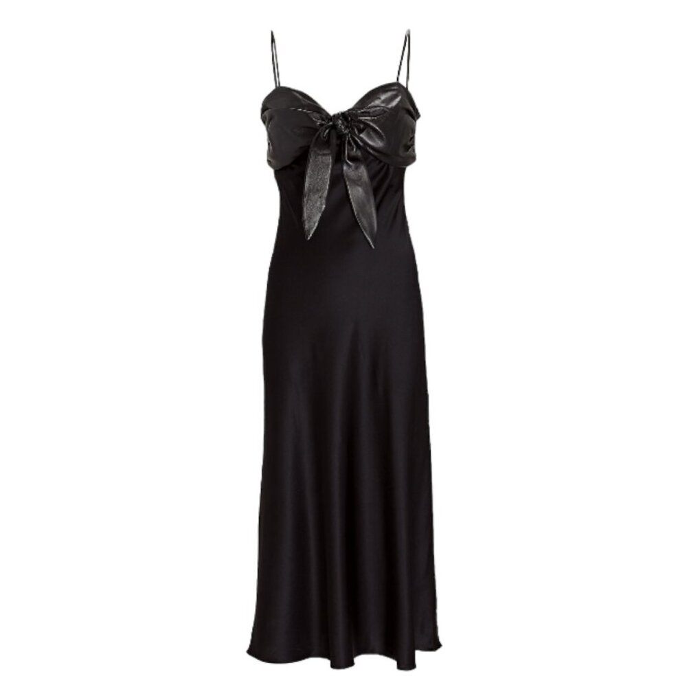 MATERIEL  Silk Slip Dress With Vegan Leather Bra Top